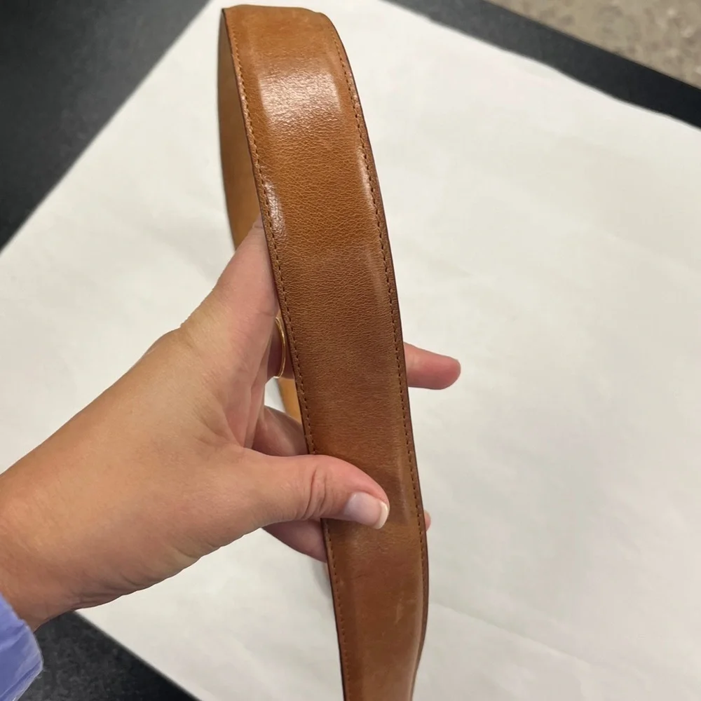 A & D Milano Tan Italian Leather Belt with Solid Brass Silver Tone Hardware 45